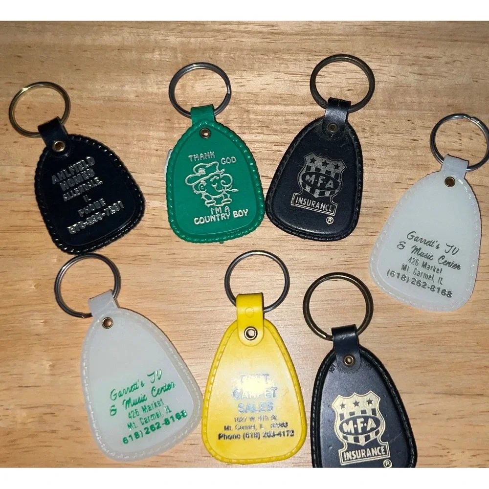 Vintage Indiana Advertising Keychains Multicolor Good Advertising Fobs 7pc